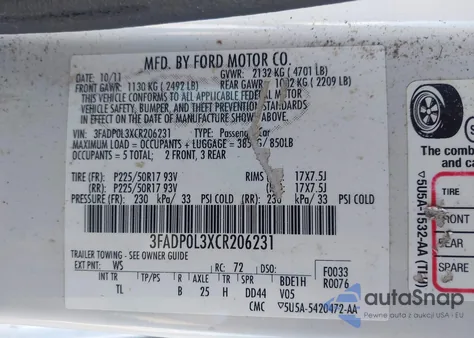 2012 Ford Fusion Hybrid from USA, damaged, VIN 3FADP0L3XCR206231